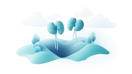 Poster - A stylized representation of kidneys amidst a serene landscape.
