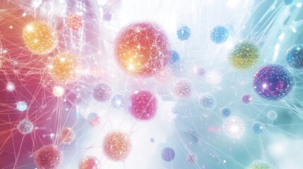 Poster - communication network, featuring intricate patterns of light and energy beams interconnecting various nodes.