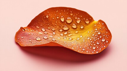 Aufkleber - A vibrant orange petal with water droplets on a soft pink background.