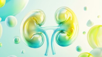 Poster - A stylized illustration of kidneys surrounded by colorful bubbles.