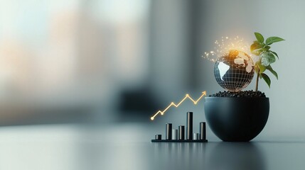 Poster - Modern Composition of a Green Business Concept with a Globe and Chart Rising Signifying Growth and Sustainability in the Corporate World