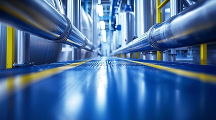 Sticker - Modern water treatment plant infrastructure showing pipes tanks and clean engineering design with side empty space for text Stockphoto style