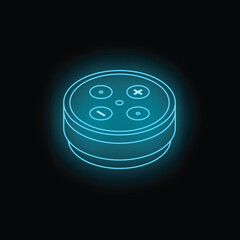 Poster - Neon smart speaker voice assistant glowing on dark background