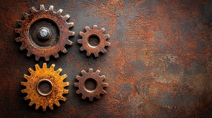 Sticker - Mechanical components and gears interlocked in a seamless design emphasizing precision engineering with side empty space for text Stockphoto style