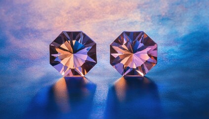 Poster - Two octagonal crystal-like objects reflecting light in a colorful background.