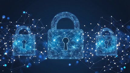 Poster - Digital locks symbolizing cybersecurity and data protection in a connected network.