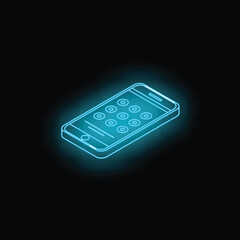 Poster - Glowing blue isometric smartphone is showing security code interface
