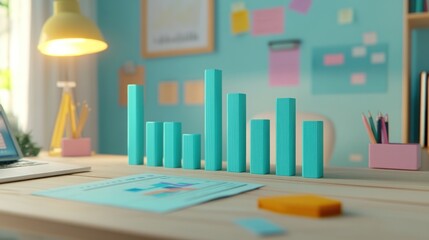 Poster - A modern workspace featuring bar graphs and colorful notes for data analysis.
