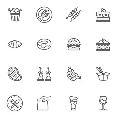 Wall Mural - Fast food menu line icons set