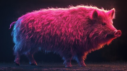 Poster - A vibrant, stylized pig rendered in neon colors, showcasing artistic creativity.