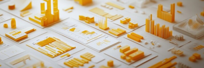 Poster - A collection of yellow data visualizations and graphs arranged artistically.