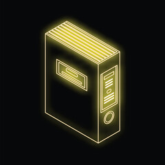 Poster - Neon office binder glowing on a black background, perfect for any office or organization related design concept
