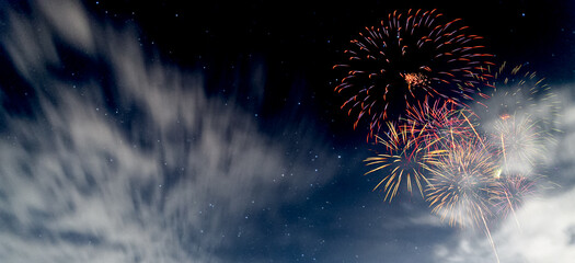 Wall Mural - fireworks with blur milky way background