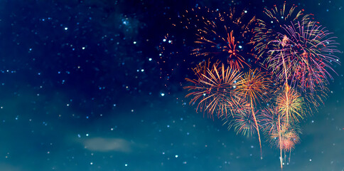 Wall Mural - fireworks with blur milky way background