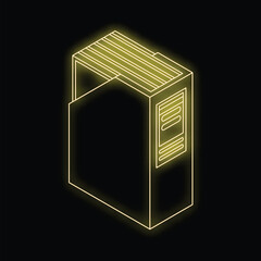 Poster - Neon archive folder storing documents is glowing on black background