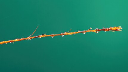 Aufkleber - A close-up of a twig with water droplets against a soft green background.