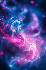 Poster - Pink and blue light trails swirl and sparkle creating a vibrant digital artwork