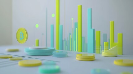 Poster - Digital representation of cryptocurrency with graphs and coins illustrating market trends.
