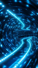 Aufkleber - Digital tunnel depicts a vibrant blue light path winding through a dark, futuristic space