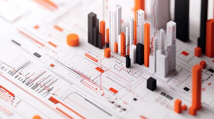 Poster - Abstract data visualization with geometric shapes in orange, black, and white.