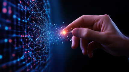 Poster - Hand touching digital network, representing technology and innovation