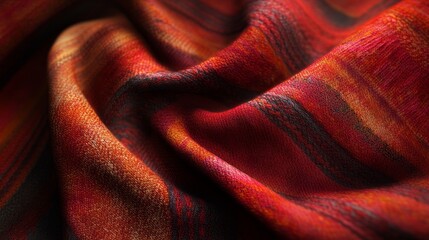 Poster - A red and black striped fabric is curled up