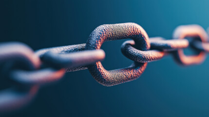 Poster - Strong metal chain link with textured surface against blue background
