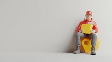 Poster - A 3D character in casual attire reading a book while sitting on a stylized object.