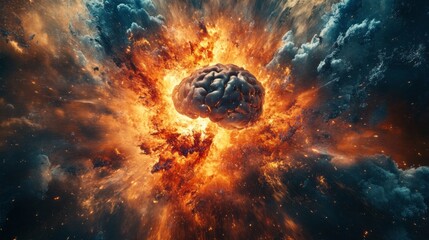 Poster - A brain is exploding in a fiery explosion