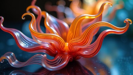 Aufkleber - A colorful flower with orange and blue petals