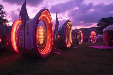 Poster - Vibrant illuminated structures in a twilight setting, creating a festive atmosphere.