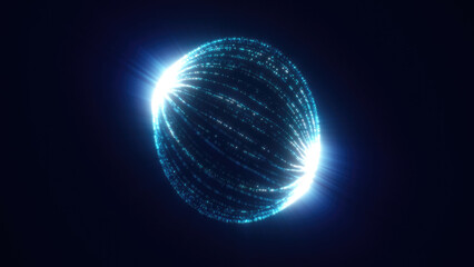 Poster - A blue sphere dotted with lights, floating in a dark expanse, reminiscent of a celestial body in a distant galaxy, highlighting abstract and digital art elements