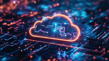 Poster - A digital cloud symbol with circuit patterns, representing cloud computing technology.