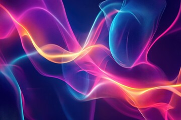 Poster - Soft Blending of Neon Colors Creating Abstract Waves in a Hypnotic Display of Light and Motion for Background or Artistic Use