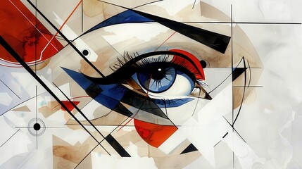 Poster - Detailed Hand-Drawn Eye Doodle Surrounded by Geometric Patterns and Abstract Elements in a Colorful Artistic Composition