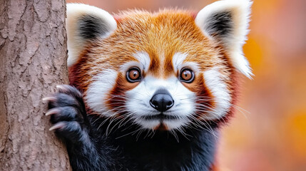 Red Panda Curiosity: A captivating portrait of a red panda, its inquisitive gaze and playful expression captured in a moment of wonder. The vibrant fur and striking eyes create a sense of intrigue.