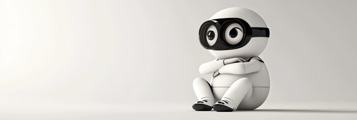 Aufkleber - A cute, stylized robot character sitting with arms crossed, showcasing a playful design.