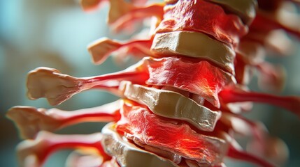 Poster - Detailed 3D Rendering of Spinal Anatomy Highlighting Vertebral Structure and Surrounding Tissues for Educational and Medical Purposes