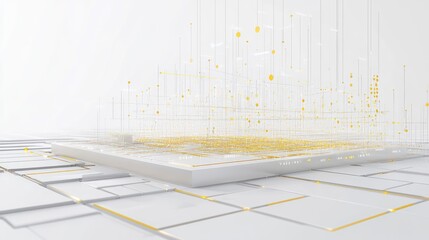 Poster - Abstract representation of data visualization with yellow dots and lines on a white background.