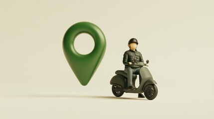 Poster - A green location pin beside a figure on a scooter, symbolizing navigation or delivery services.