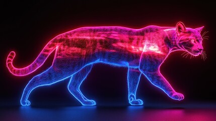Poster - A neon-lit cat silhouette walking, showcasing vibrant colors and a modern artistic design.