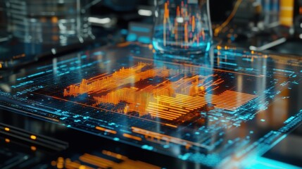 Poster - A futuristic interface displaying data visualizations and digital schematics.