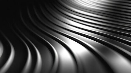 Poster - Abstract close-up of smooth, flowing metallic waves creating elegant patterns in light and shadow, showcasing texture and depth for background or design elements