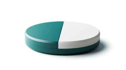 Poster - A two-toned circular object with one half teal and the other half white.