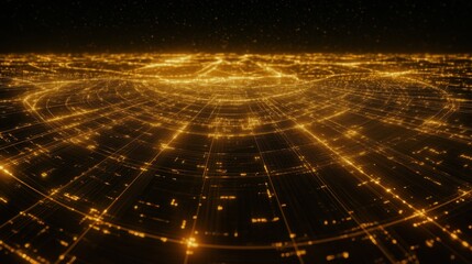 Poster - Abstract Golden Grid In Space With Dynamic Light Effects And Futuristic Patterns Creating Depth And Texture For Technology Or Data Background