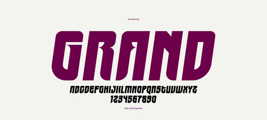 Fototapete - Geometric italic bold elegant sans serif typeface, vector thick minimal simple minimal font, retro poster and advertising letters and numbers alphabet for logos headers or slogans.