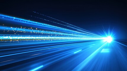 Poster - Abstract Electric Light Trail Background with Bright Blue Flare, Dynamic Motion Blur, and Radiant Lines Creating a Futuristic Technology Atmosphere