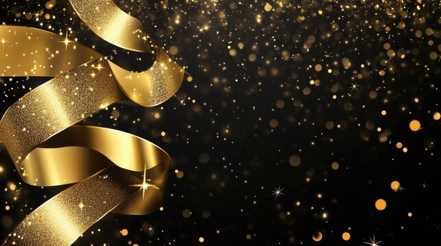 Elegant 2025 New Year logo with a gold ribbon and sparkles, emphasizing a safe and sophisticated celebration