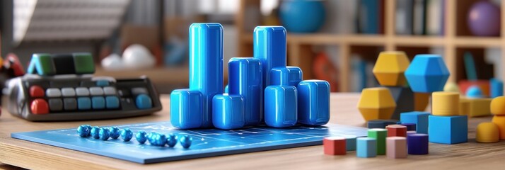 Aufkleber - A colorful arrangement of educational toys and blocks for learning and play.