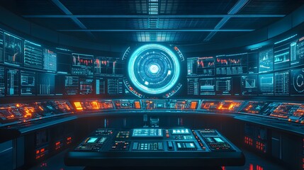 Poster - A clean energy control center featuring 3D-rendered turbine monitors and 2D glowing analytics of power generation. 4k resolution, Cinematic Scene